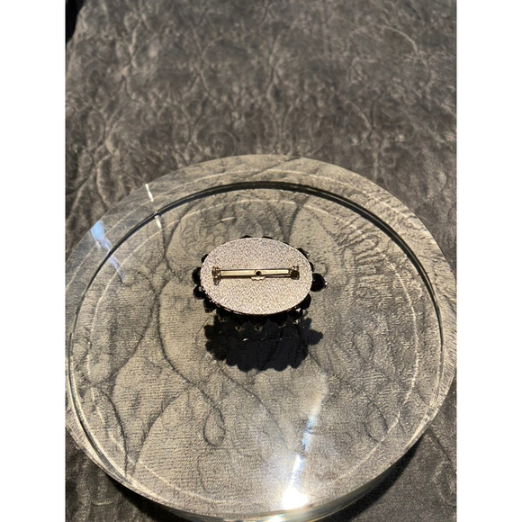 LARGE BEAUTIFUL VINTAGE FLOWER JET BLACK FACETED CRYSTAL GLASS BEADED RHINESTONE - Picture 5 of 7